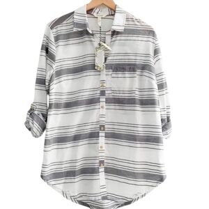 Matilda Jane x Joanna Gaines Cotton Stripe Button Down Shirt Womens NEW